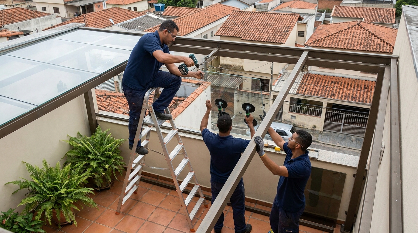 Cobertura de vidro em terraço com telhados em Aracaju-SE