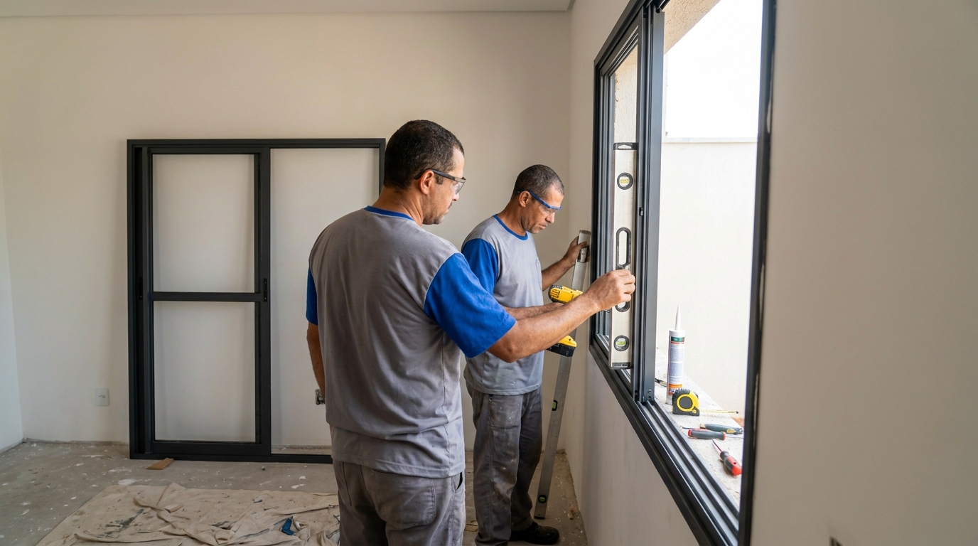Esquadria de alumínio com porta ao fundo em Aracaju-SE
