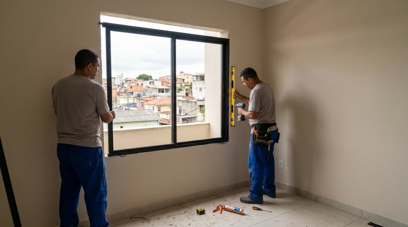 Esquadria de alumínio em quarto bege em Aracaju-SE