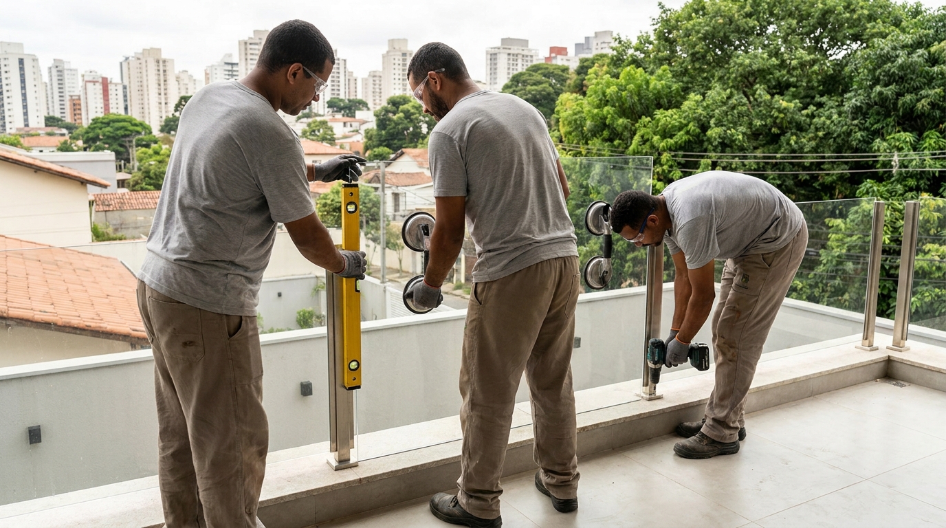 Guarda-corpo em terraço alto com vista cidade em Aracaju-SE