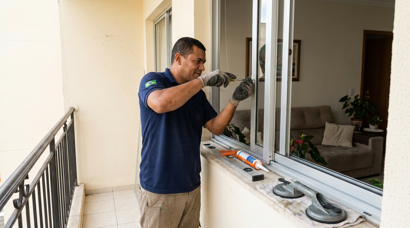Janela com sala ao fundo em Aracaju-SE