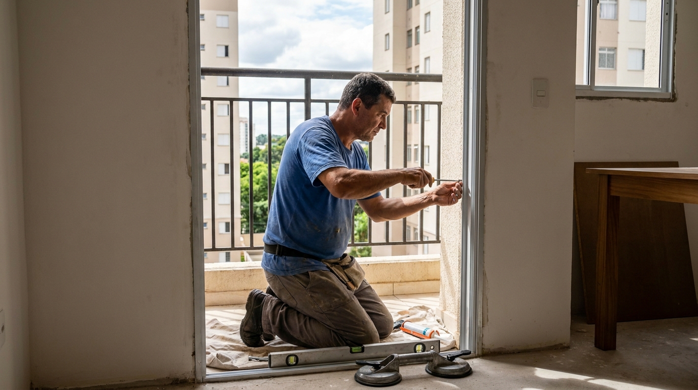 Janela de vidro em apartamento alto em Aracaju-SE