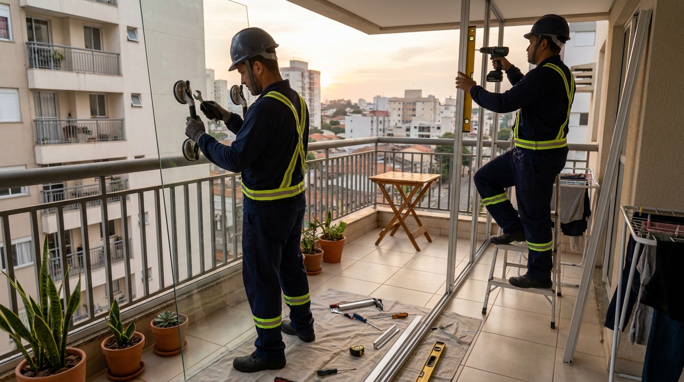 Instalação de parede de vidro em sacada em Aracaju-SE
