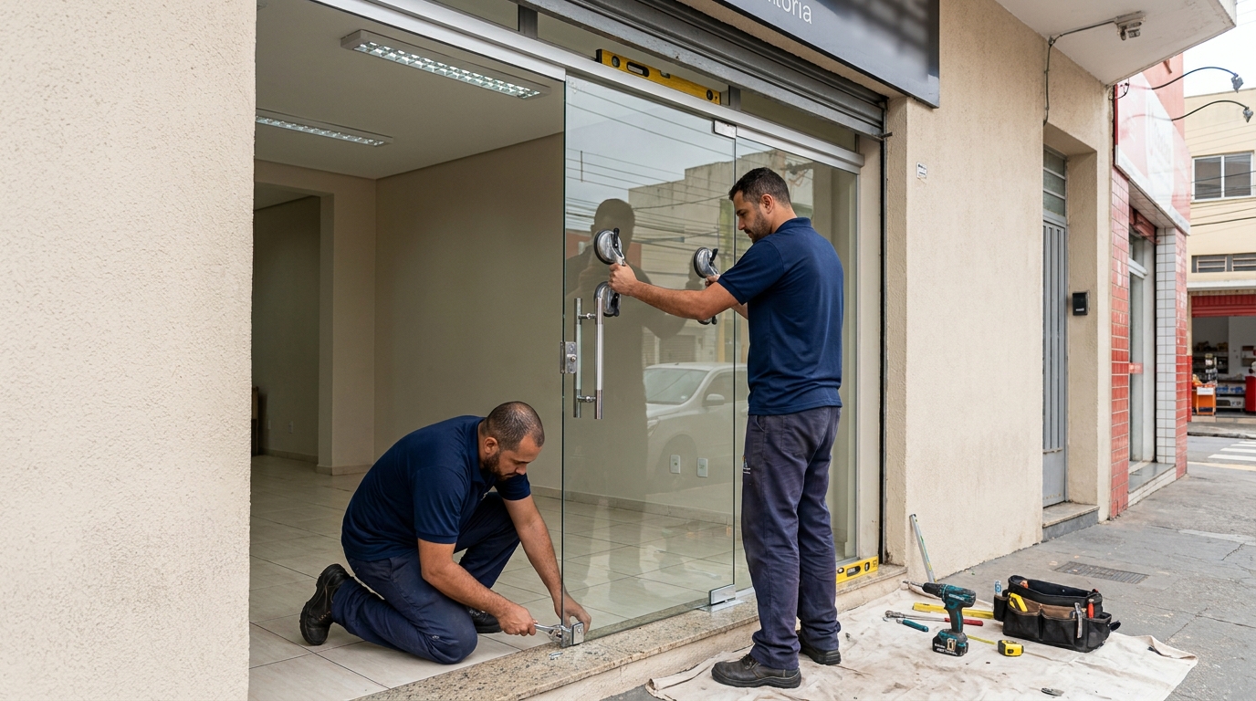 Porta de vidro com puxador inox em Aracaju-SE